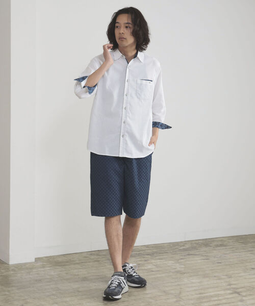 【良品】BEAMS｜ビームス，七分袖シャツ，麻100% BEAMS HEART（ビームス ハート）BEAMS HEART / COOLMAX(R