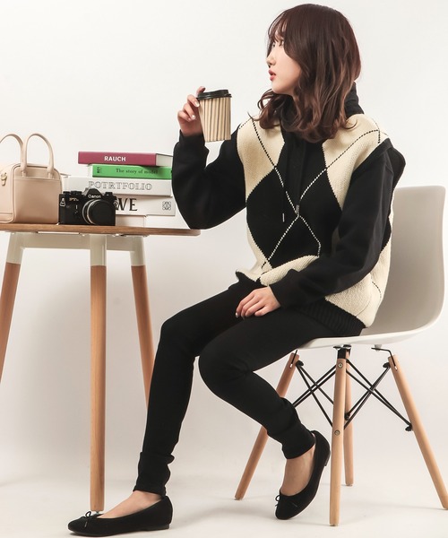 CIAO（チャオ）の「ciao ルーズ ビッグアーガイルチェック柄ベスト（ベスト・メンズ・ブラック/グレー・FREE）」の8枚目の写真