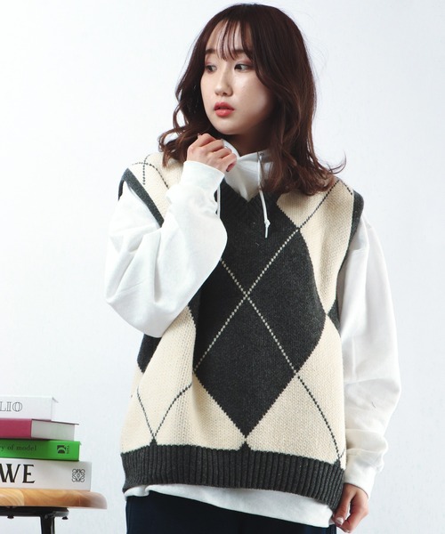 CIAO（チャオ）の「ciao ルーズ ビッグアーガイルチェック柄ベスト（ベスト・メンズ・ブラック/グレー・FREE）」の16枚目の写真