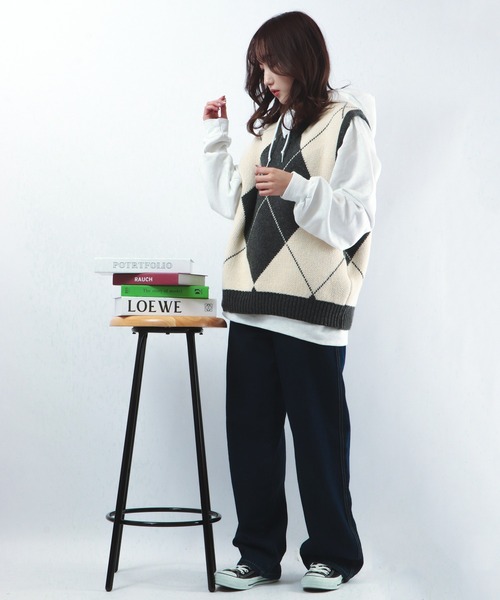 CIAO（チャオ）の「ciao ルーズ ビッグアーガイルチェック柄ベスト（ベスト・メンズ・ブラック/グレー・FREE）」の19枚目の写真