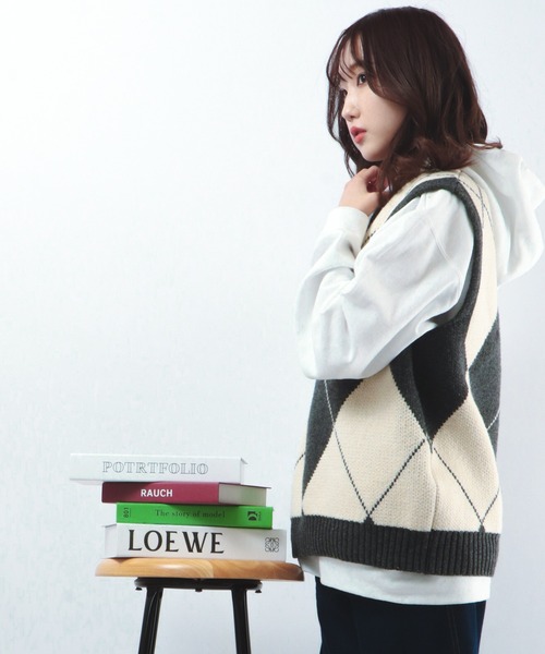 CIAO（チャオ）の「ciao ルーズ ビッグアーガイルチェック柄ベスト（ベスト・メンズ・ブラック/グレー・FREE）」の17枚目の写真