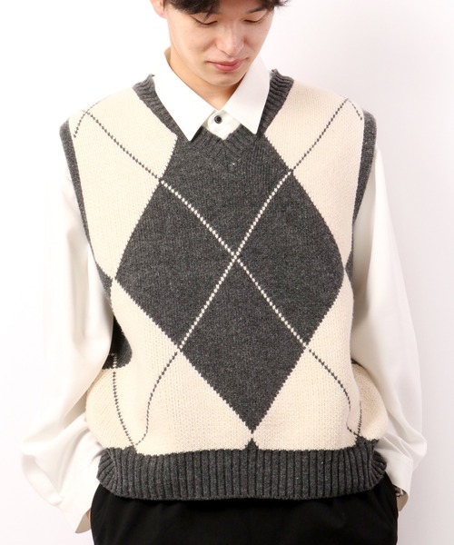 CIAO（チャオ）の「ciao ルーズ ビッグアーガイルチェック柄ベスト（ベスト・メンズ・ブラック/グレー・FREE）」の20枚目の写真