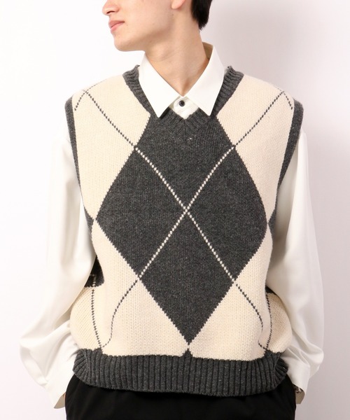 CIAO（チャオ）の「ciao ルーズ ビッグアーガイルチェック柄ベスト（ベスト・メンズ・ブラック/グレー・FREE）」の21枚目の写真