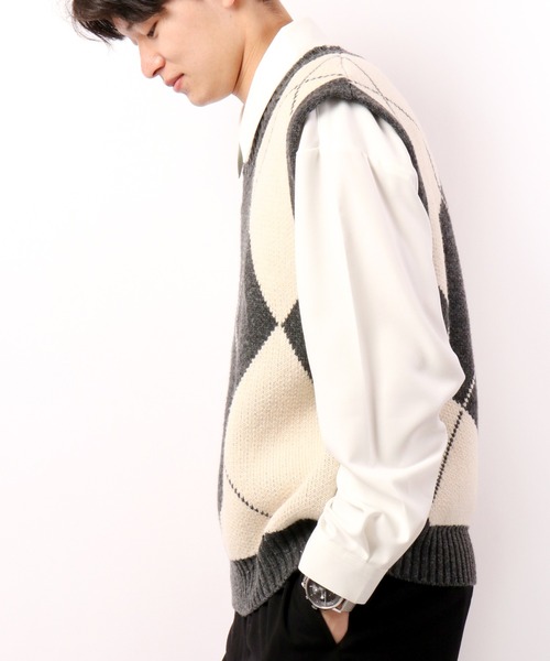 CIAO（チャオ）の「ciao ルーズ ビッグアーガイルチェック柄ベスト（ベスト・メンズ・ブラック/グレー・FREE）」の22枚目の写真