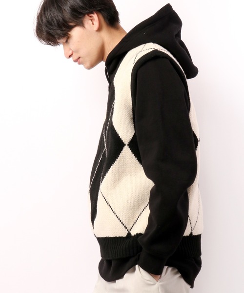 CIAO（チャオ）の「ciao ルーズ ビッグアーガイルチェック柄ベスト（ベスト・メンズ・ブラック/グレー・FREE）」の11枚目の写真