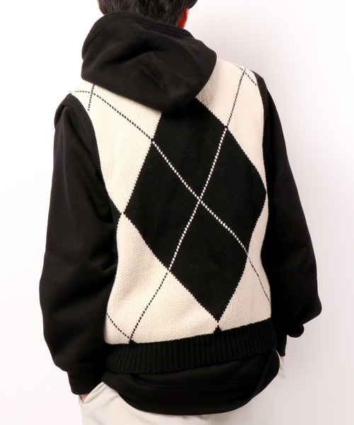 CIAO（チャオ）の「ciao ルーズ ビッグアーガイルチェック柄ベスト（ベスト・メンズ・ブラック/グレー・FREE）」の12枚目の写真