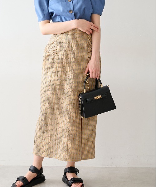 FREE'S MART（フリーズマート）の「【Sシリーズ対応】◆フロントスリットチェックナロースカート（スカート・レディース・ブラック系その他/イエロー系その他/オレンジ系その他・SMALL/MEDIUM/X-SMALL）」の3枚目の写真