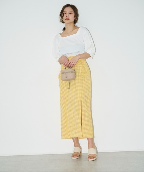 FREE'S MART（フリーズマート）の「【Sシリーズ対応】◆フロントスリットチェックナロースカート（スカート・レディース・ブラック系その他/イエロー系その他/オレンジ系その他・SMALL/MEDIUM/X-SMALL）」の12枚目の写真