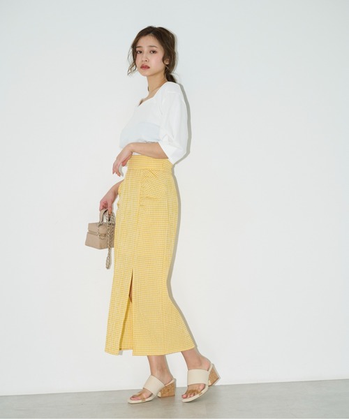 FREE'S MART（フリーズマート）の「【Sシリーズ対応】◆フロントスリットチェックナロースカート（スカート・レディース・ブラック系その他/イエロー系その他/オレンジ系その他・SMALL/MEDIUM/X-SMALL）」の10枚目の写真