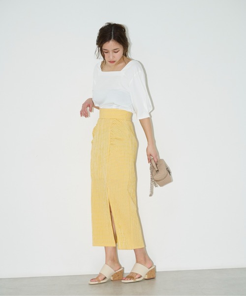 FREE'S MART（フリーズマート）の「【Sシリーズ対応】◆フロントスリットチェックナロースカート（スカート・レディース・ブラック系その他/イエロー系その他/オレンジ系その他・SMALL/MEDIUM/X-SMALL）」の4枚目の写真