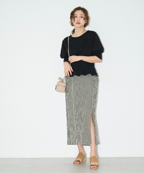 FREE'S MART（フリーズマート）の「【Sシリーズ対応】◆フロントスリットチェックナロースカート（スカート・レディース・ブラック系その他/イエロー系その他/オレンジ系その他・SMALL/MEDIUM/X-SMALL）」の6枚目の写真