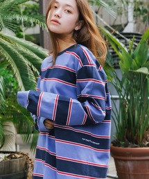 POP TRADING COMPANY | POP TRADING COMPANY/ポップトレーディングカンパニー STRIPED LOGO LONGSLEEVE ボーダー ロゴロンT(Tシャツ/カットソー)