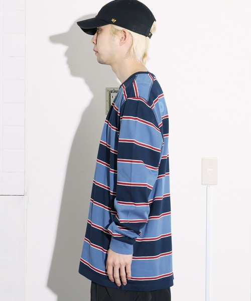 POP TRADING COMPANY（ポップトレーディングカンパニー）の「POP TRADING COMPANY/ポップトレーディングカンパニー STRIPED LOGO LONGSLEEVE ボーダー ロゴロンT（Tシャツ/カットソー・メンズ・ブルー系その他・L/XL/M）」の2枚目の写真