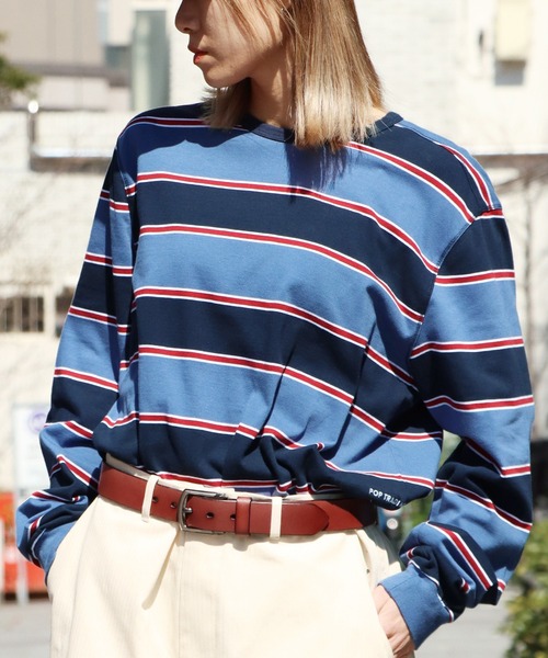 POP TRADING COMPANY（ポップトレーディングカンパニー）の「POP TRADING COMPANY/ポップトレーディングカンパニー STRIPED LOGO LONGSLEEVE ボーダー ロゴロンT（Tシャツ/カットソー・メンズ・ブルー系その他・L/XL/M）」の19枚目の写真