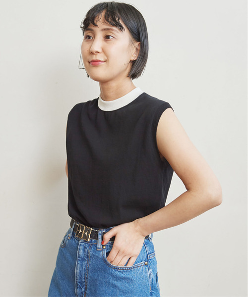 CHILD WOMAN(チャイルドウーマン)の「ICE COTTON 後ろ釦ノースリプルオーバー(ニット/セーター・レディース・グリーン/ブラック/ピンク/パープル/アイボリー/ダークブラウン/レッド・FREE)」の3枚目の写真
