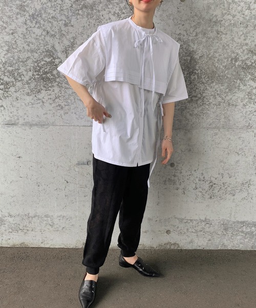 select MOCA by son（セレクトモカバイソン）の「【体系カバー】2wayビッグカラーセットシャツ（シャツ/ブラウス・レディース・ホワイト/ブラック/モカ・FREE）」の8枚目の写真