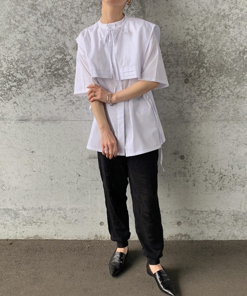 select MOCA by son（セレクトモカバイソン）の「【体系カバー】2wayビッグカラーセットシャツ（シャツ/ブラウス・レディース・ホワイト/ブラック/モカ・FREE）」の12枚目の写真