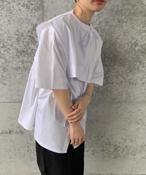 select MOCA by son（セレクトモカバイソン）の「【体系カバー】2wayビッグカラーセットシャツ（シャツ/ブラウス・レディース・ホワイト/ブラック/モカ・FREE）」の11枚目の写真