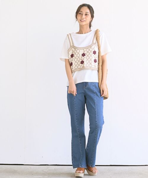 rps（アールピーエス）の「ＴシャツＳＥＴフラワービスチェアンサンブル（ベスト・レディース・ベージュ/ネイビー/ブラック・M）」の4枚目の写真