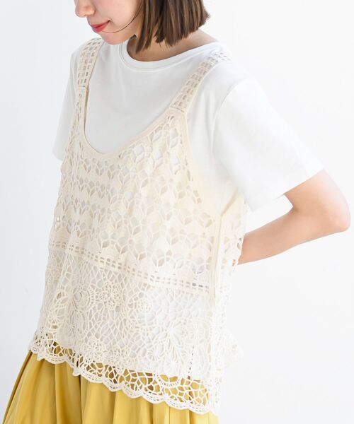 rps（アールピーエス）の「ＴシャツＳＥＴカギ針ビスチェアンサンブル（ベスト・レディース・アイボリー/ホワイト系その他4・M/フリー）」の2枚目の写真