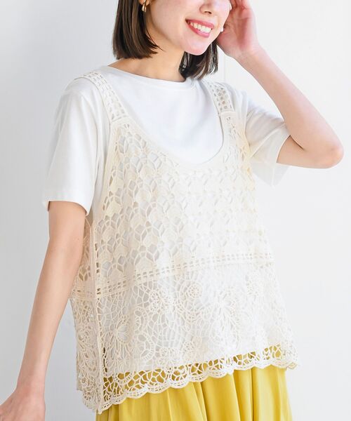 rps（アールピーエス）の「ＴシャツＳＥＴカギ針ビスチェアンサンブル（ベスト・レディース・アイボリー/ホワイト系その他4・M/フリー）」の7枚目の写真