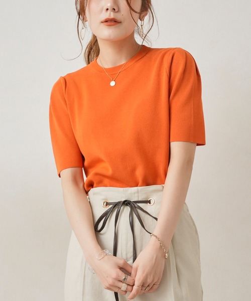 Chez toi（シェトワ）の「袖山タックコンパクトニットプルオーバー（ニット/セーター・レディース・オフホワイト/ブラック/グリーン/オレンジ・FREE）」の4枚目の写真