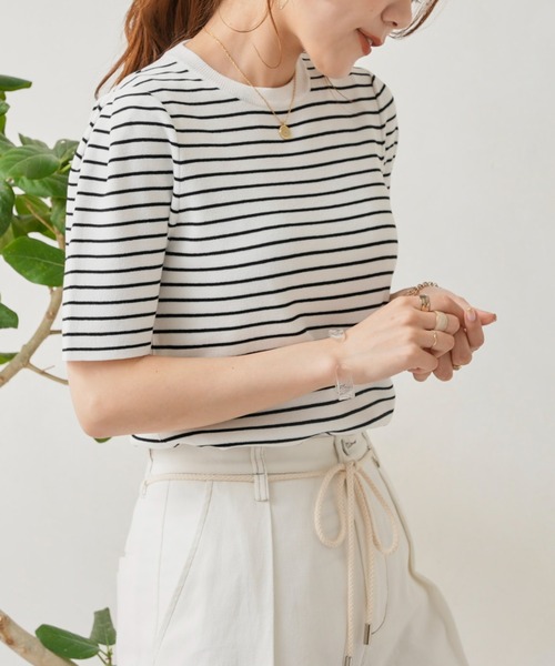 Chez toi（シェトワ）の「袖山タックコンパクトニットプルオーバー（ニット/セーター・レディース・オフホワイト/ブラック/グリーン/オレンジ・FREE）」の5枚目の写真