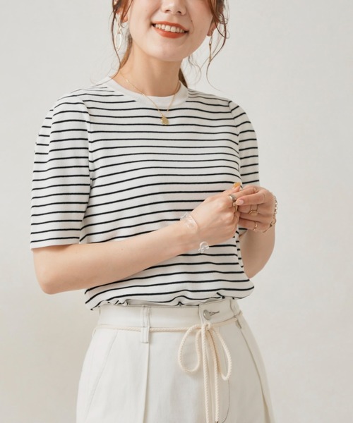 Chez toi（シェトワ）の「袖山タックコンパクトニットプルオーバー（ニット/セーター・レディース・オフホワイト/ブラック/グリーン/オレンジ・FREE）」の7枚目の写真