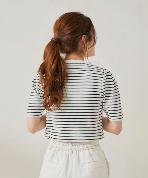 Chez toi（シェトワ）の「袖山タックコンパクトニットプルオーバー（ニット/セーター・レディース・オフホワイト/ブラック/グリーン/オレンジ・FREE）」の9枚目の写真