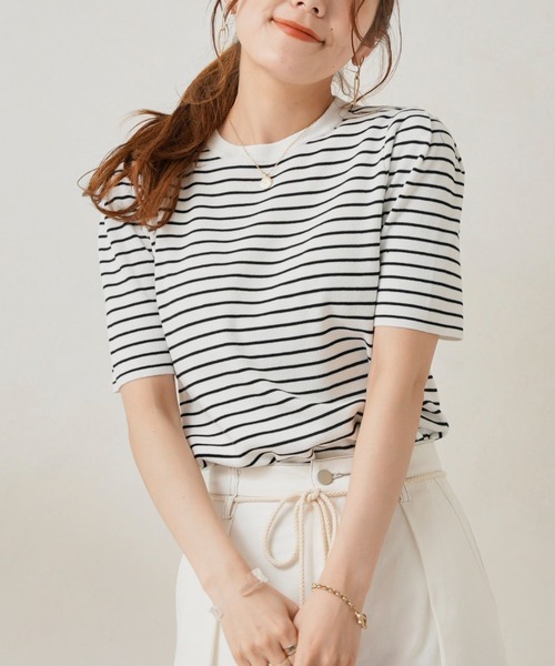 Chez toi（シェトワ）の「袖山タックコンパクトニットプルオーバー（ニット/セーター・レディース・オフホワイト/ブラック/グリーン/オレンジ・FREE）」の12枚目の写真