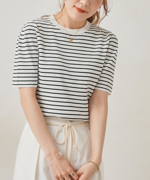 Chez toi（シェトワ）の「袖山タックコンパクトニットプルオーバー（ニット/セーター・レディース・オフホワイト/ブラック/グリーン/オレンジ・FREE）」の13枚目の写真