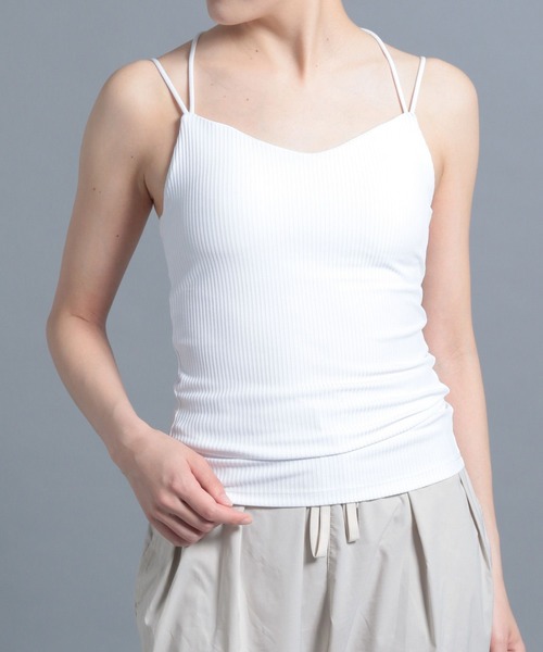 HEREIAM（ヘレイアム）の「【HEREIAM】ハイストレッチリブキャミ(カップ付き)（キャミソール・レディース・ホワイト/ブラック/ラベンダー/オレンジ・SMALL/MEDIUM）」の5枚目の写真
