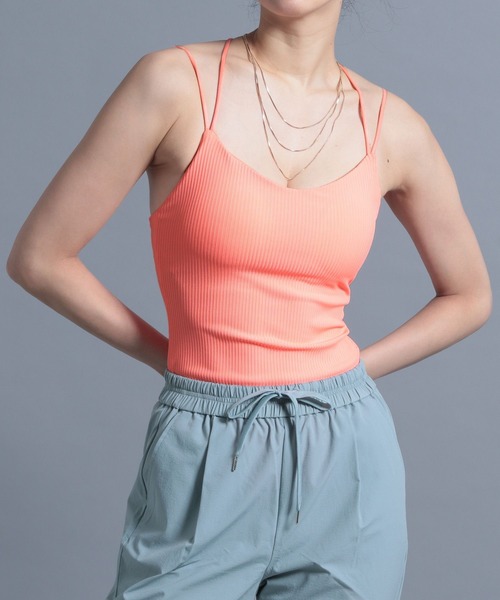 HEREIAM（ヘレイアム）の「【HEREIAM】ハイストレッチリブキャミ(カップ付き)（キャミソール・レディース・ホワイト/ブラック/ラベンダー/オレンジ・SMALL/MEDIUM）」の9枚目の写真