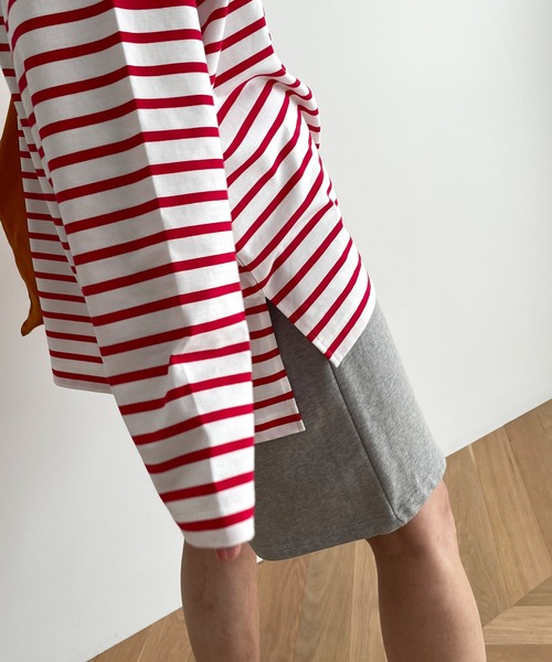 CANAL JEAN（キャナルジーン）の「RED CHOP WORKS(レッドチョップワークス) ボートネックボーダーロングTシャツ（Tシャツ/カットソー・レディース・ネイビー/レッド・38）」の9枚目の写真