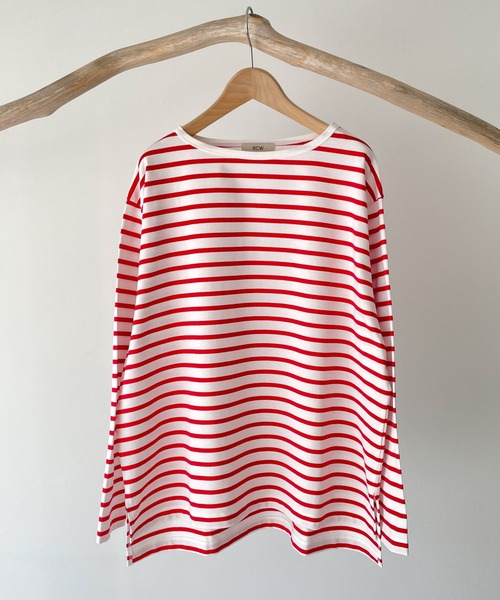 CANAL JEAN（キャナルジーン）の「RED CHOP WORKS(レッドチョップワークス) ボートネックボーダーロングTシャツ（Tシャツ/カットソー・レディース・ネイビー/レッド・38）」の11枚目の写真