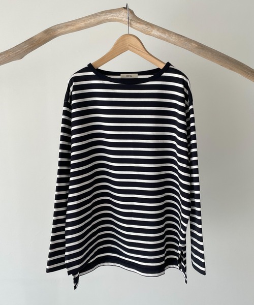 CANAL JEAN（キャナルジーン）の「RED CHOP WORKS(レッドチョップワークス) ボートネックボーダーロングTシャツ（Tシャツ/カットソー・レディース・ネイビー/レッド・38）」の12枚目の写真