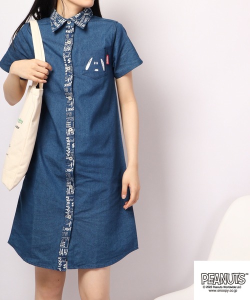 PEANUTS(ピーナッツ)の「PEANUTS スヌーピー デニム ロングシャツ ワンピ(ワンピース・レディース・ネイビー/ネイビー系・M/L)」の10枚目の写真
