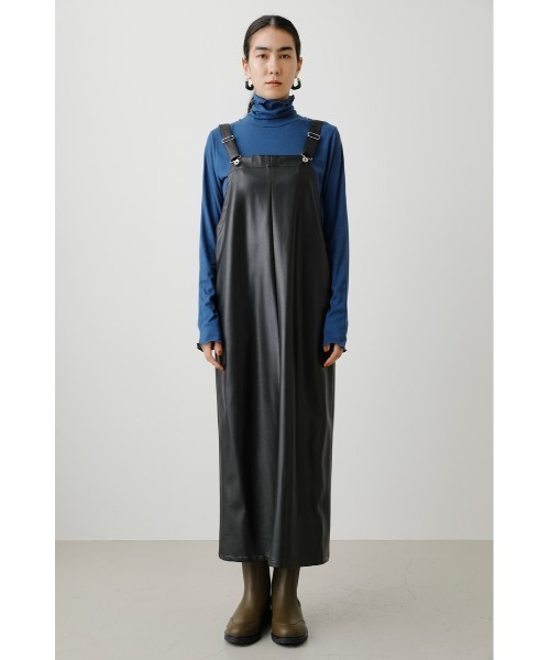 crie conforto(クリーコンフォルト)の「フェイクレザージャンスカ(ジャンパースカート・レディース・ブラック/ダークグレー/ライトベージュ・FREE)」の7枚目の写真