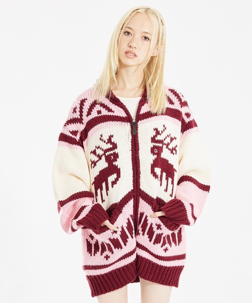 X-girl（エックスガール）の「NORDIC KNIT CARDIGAN（ニット/セーター・レディース・ブラック/ブラウン/ピンク・ONE SIZE）」の22枚目の写真