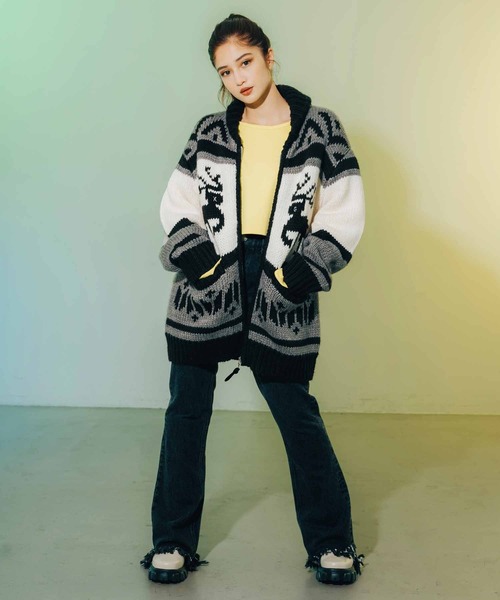 X-girl（エックスガール）の「NORDIC KNIT CARDIGAN（ニット/セーター・レディース・ブラック/ブラウン/ピンク・ONE SIZE）」の20枚目の写真