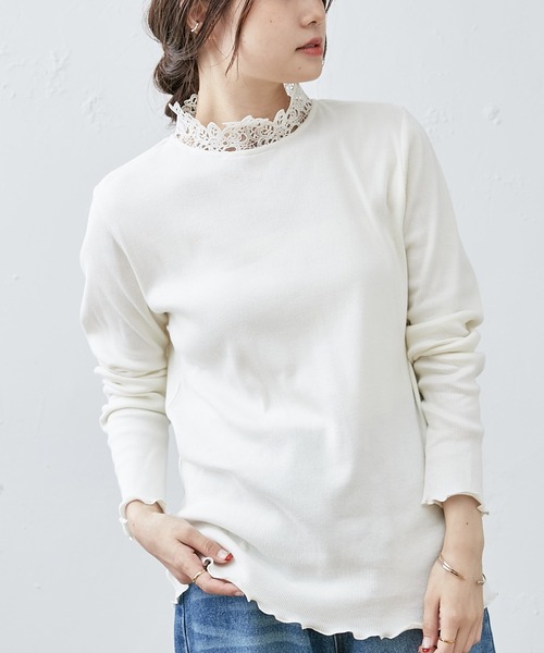 PUAL CE CIN（ピュアルセシン）の「テレコレース襟ロングスリーブインナー（Tシャツ/カットソー・レディース・ブラック/オフホワイト・FREE）」の2枚目の写真