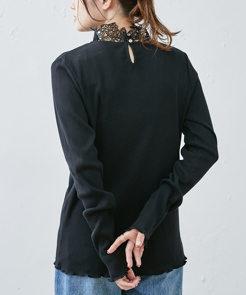 PUAL CE CIN（ピュアルセシン）の「テレコレース襟ロングスリーブインナー（Tシャツ/カットソー・レディース・ブラック/オフホワイト・FREE）」の9枚目の写真