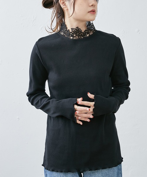 PUAL CE CIN（ピュアルセシン）の「テレコレース襟ロングスリーブインナー（Tシャツ/カットソー・レディース・ブラック/オフホワイト・FREE）」の7枚目の写真