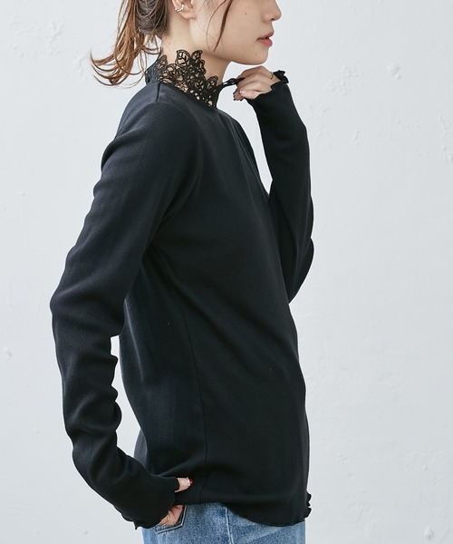 PUAL CE CIN（ピュアルセシン）の「テレコレース襟ロングスリーブインナー（Tシャツ/カットソー・レディース・ブラック/オフホワイト・FREE）」の8枚目の写真