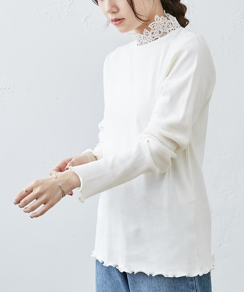 PUAL CE CIN（ピュアルセシン）の「テレコレース襟ロングスリーブインナー（Tシャツ/カットソー・レディース・ブラック/オフホワイト・FREE）」の3枚目の写真