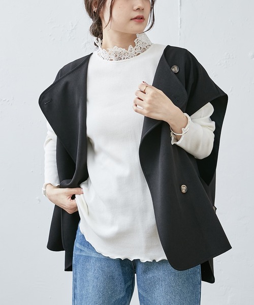 PUAL CE CIN（ピュアルセシン）の「テレコレース襟ロングスリーブインナー（Tシャツ/カットソー・レディース・ブラック/オフホワイト・FREE）」の4枚目の写真