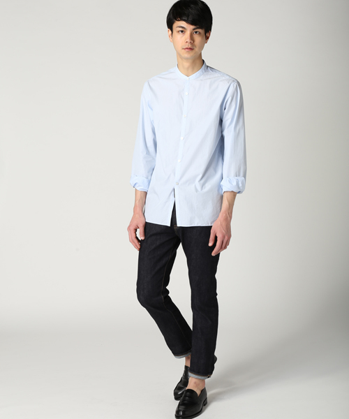 EDIFICE（エディフィス）の「◇トルファンコットンハケメ バンドカラーL/S（シャツ/ブラウス・メンズ・ブルー/ネイビー・44/46/50/48）」の14枚目の写真