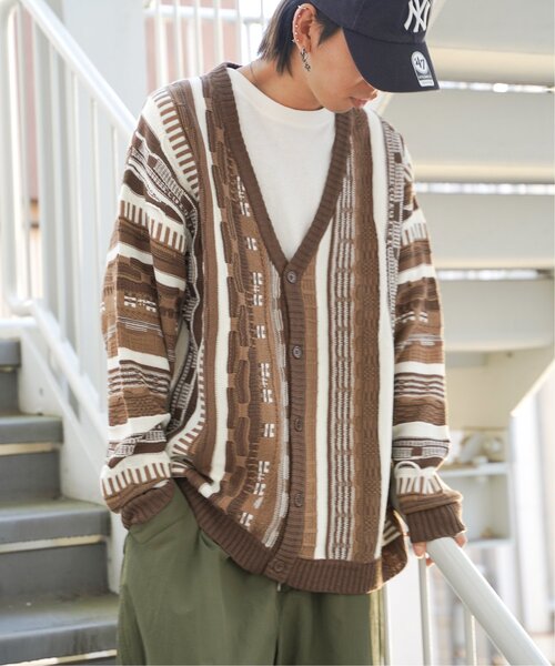 VENCEEXCHANGE（ヴァンスエクスチェンジ）の「クージーニットカーディガン/ヴィンテージライク/3Dニット/ジャガードストライプ柄カーディガン（カーディガン/ボレロ・メンズ・ネイビー/ブラック/ブラウン・L/M）」の3枚目の写真
