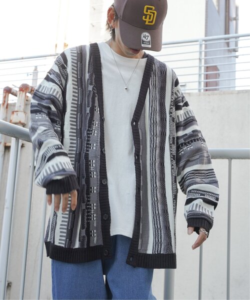 VENCEEXCHANGE（ヴァンスエクスチェンジ）の「クージーニットカーディガン/ヴィンテージライク/3Dニット/ジャガードストライプ柄カーディガン（カーディガン/ボレロ・メンズ・ネイビー/ブラック/ブラウン・L/M）」の13枚目の写真
