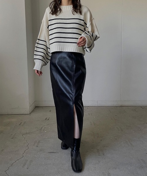 LE MORE(リモア)の「フロントスリットフェイクレザースカート(スカート・レディース・アイボリー/ブラック/ブラウン・FREE)」の12枚目の写真